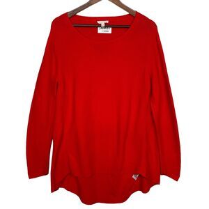 Eileen Fisher Pullover Sweater Women Size M Red Organic Cotton‎ Hi-Low Hem